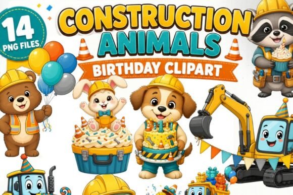 Download Construction Animals Birthday Clipart - Premium Bundle