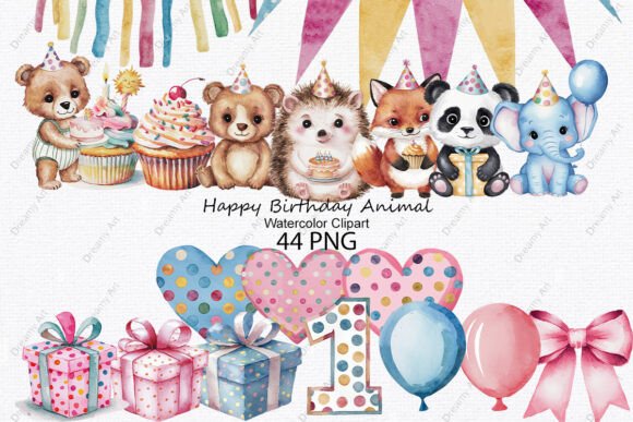 Download Happy Birthday Animal Watercolor Clipart - Birthday Collection