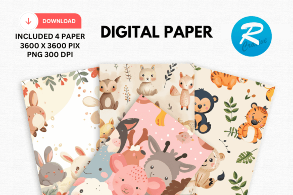 Download Watercolor Cute Animal Digital Paper - Cute animal digital paper Collection