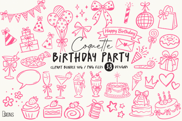 Download Coquette Birthday SVG Hand-Drawn Bundle - Birthday Collection